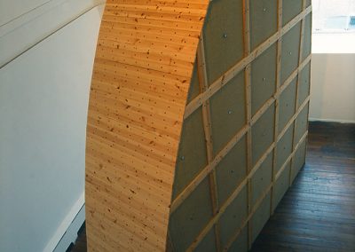 allan watson, parabloic slope, 1998, timber, chipboard and coach bolts, 3600x3600x920mm, photo by stuart johnstone, no longer extant